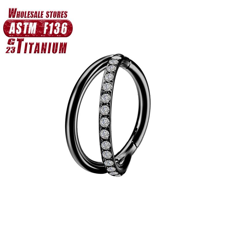 F136 Titanium Piercing Double Layered Triple Stack Hinged 16g Zircon Nose Ring Helix Cartilage CZ Small Cartilage Septum Clicker