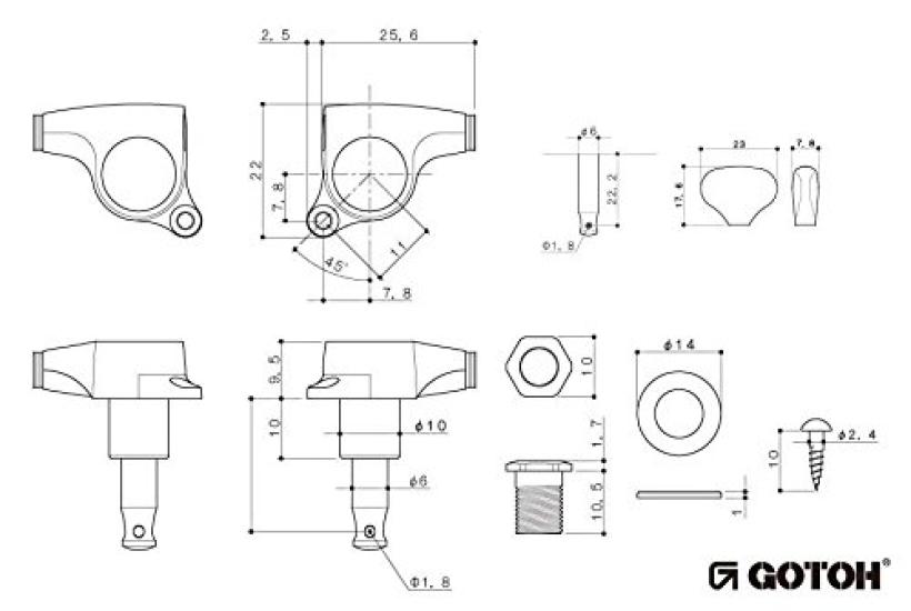 GOTOH Guitar L5 Gold Tuner, Button, 3+3, (02012GX) SGL510-L5-3+3-G