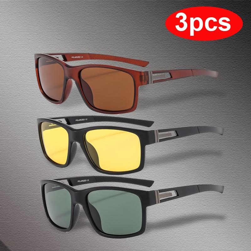 3pcs Sets Sunglasses Men Women Polarized Square Sun Glasses Brand Rectangle Driving Fishing Shades UV400 Glasses Outdoor Eyewear