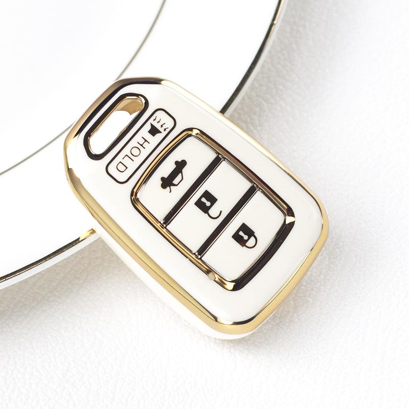 

4 Buttons Gold Edge Auto Remote Shell Fob Holder Keyless Protector For Honda Accord CIVIC CRV Jazz HR-V HRV TPU Car Key Case Cover Cap белый