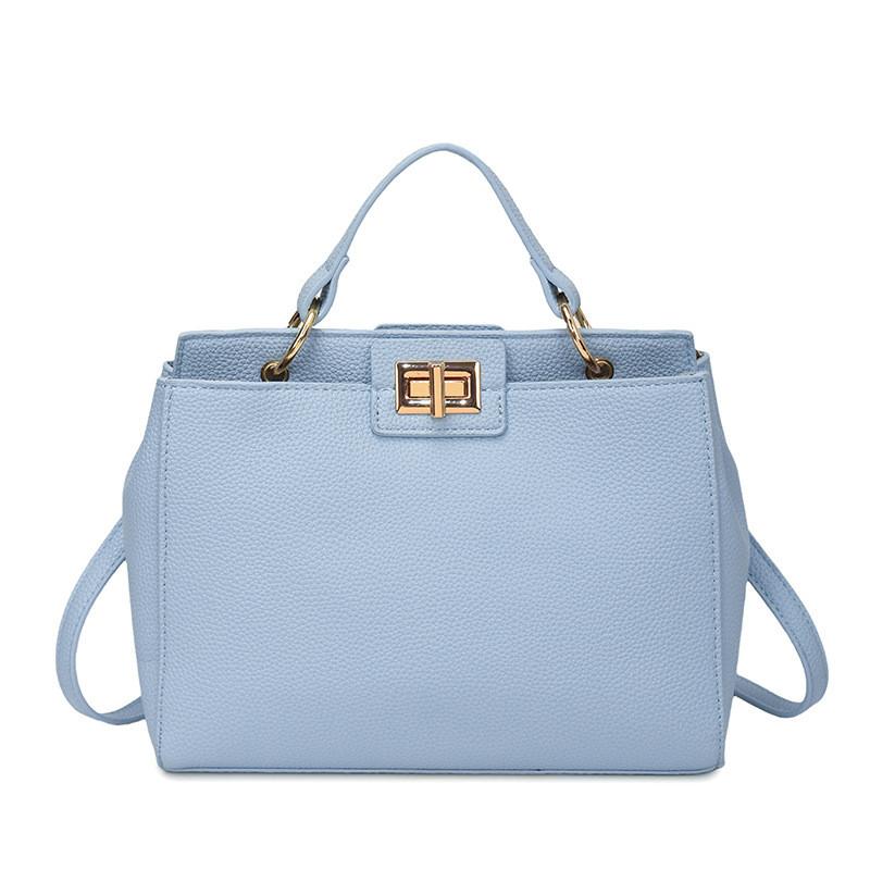 

Solid Color Pu Square Crossbody Bag For Women With Lock Closure And Interior Pouch For Daily Use синій