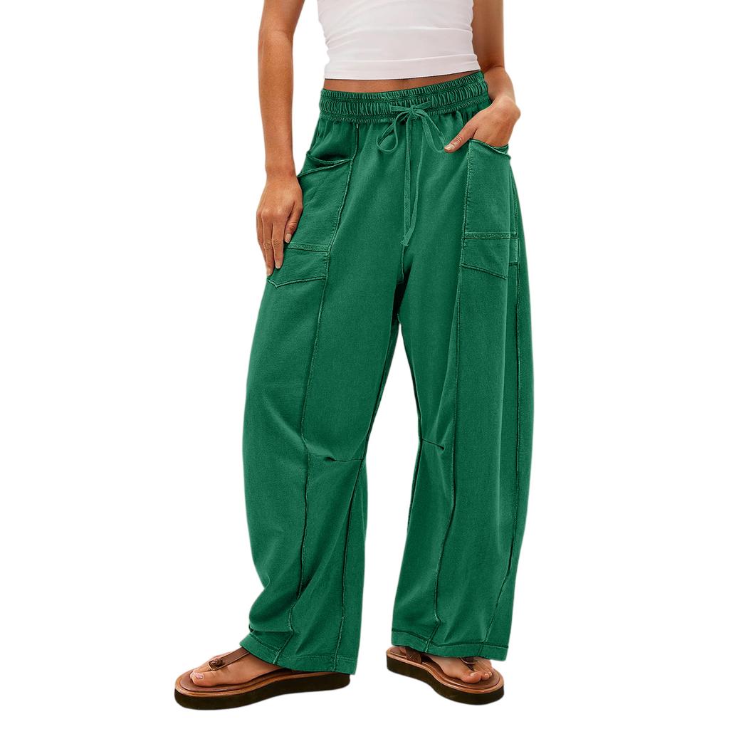 Women's Wide Leg Pants With High Waisted Straight Leg And Spliced Pocket Casual Pants