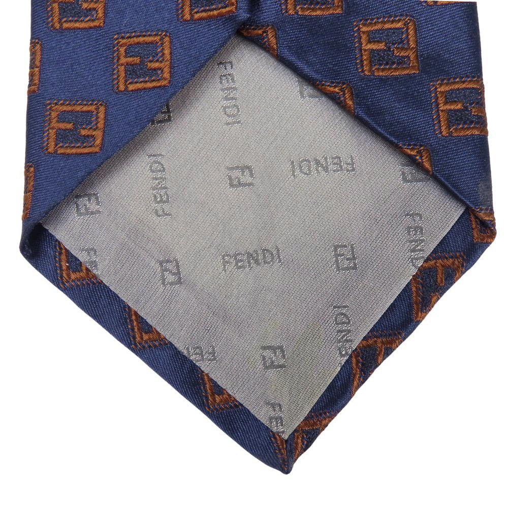Used FENDI tie Overall handle silk Navy Brown business