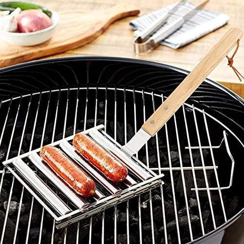 Stainless Steel Hot Dog Roller with Wooden Handle for Grills and Barbecues Durable and Easy to Clean Cooking Tool