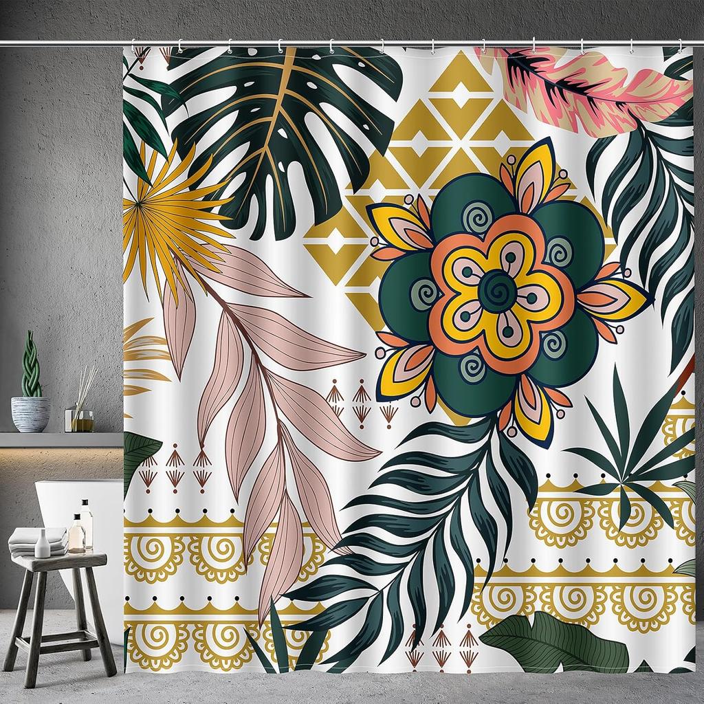 Mandala Indian Bohemian Colorful Flowers Bath Shower Curtain Set with 12 Hooks for Adults Kids Bathroom Decor Accessories