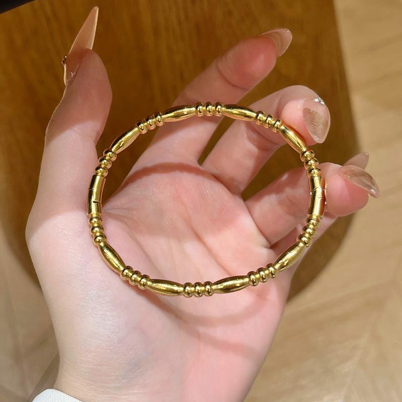 Stainless Steel Bamboo Cuff Bracelets Bangles For Woman Gold Color Wedding Female Luxury Jewelry Gifts