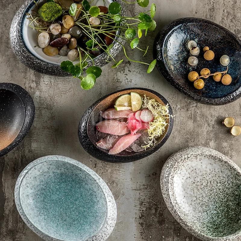 seafood Creative Stone Pattern Ceramic Bowl Thick Edge Sushi Bowl Sashimi Dessert Bowls Soup Bowls Restaurant Special Tableware