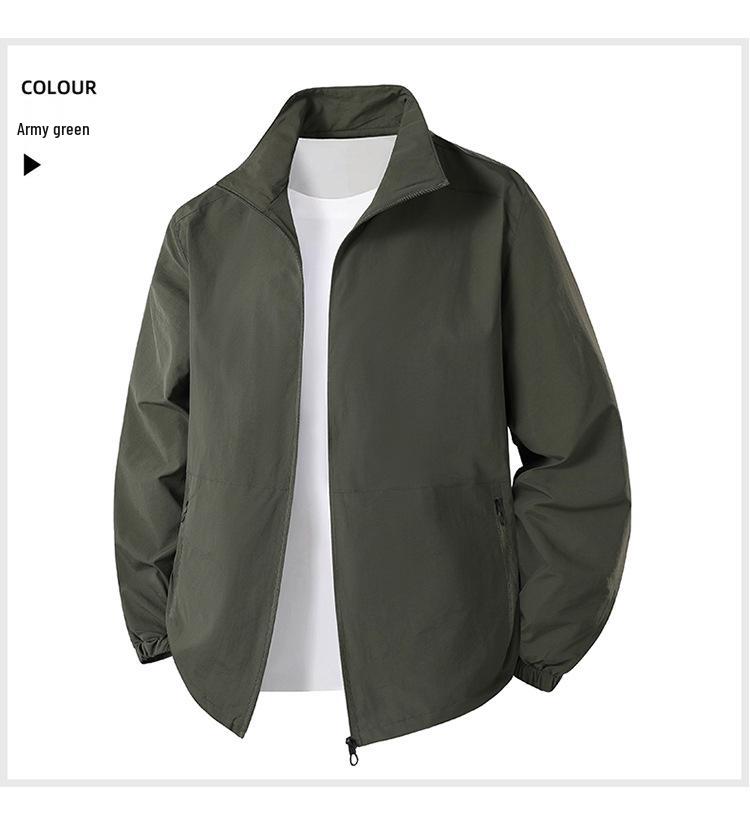 Men's Lightweight Spring/Autumn Sun Protection Jacket, Stand Collar, Loose Fit, Breathable, Plus Size for Middle-aged and Elderly