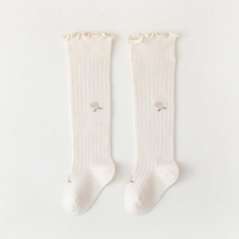 Spring Baby Socks for Girls, Long Tube Socks for Babies and Children, Floral Loose Top Socks for Newborns, Non-Tightening Socks for Little Girls
