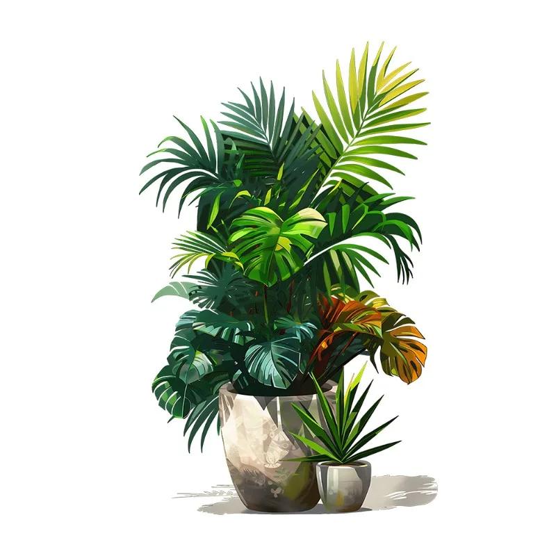 Natural Fresh Green Plant Wall Sticker PVC Potted Plant Decal Posters for Bedroom Office Relieve Visual Fatigue Home Decoration