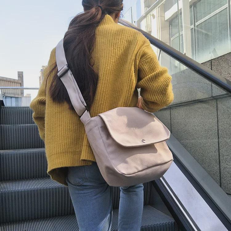 Koreansk crossbody-veske i lerret i skogsstil - uformell, enkel, retro og trendy skulderveske for kvinner og studenter