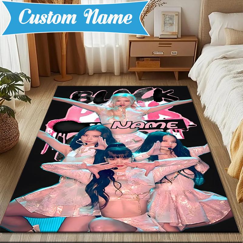 Custom Name Kpop BP Fantasy Rug for Living Room, Game Rooms, Office, Bedroom, Floor Mat Playful Design, fan gifts Christmas decor