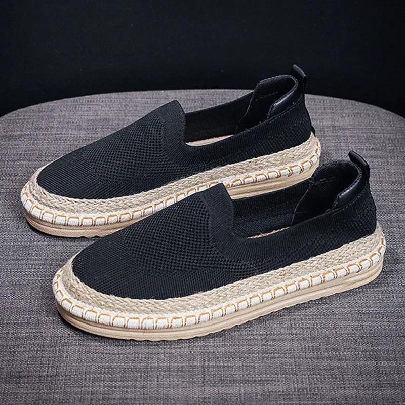 

Новые эспадрильи, женская обувь, льняные туфли на плоской подошве, модные трикотажные сетчатые мокасины из конопли, повседневная обувь из ткани без застежек, женские кроссовки EUR 35 чёрный
