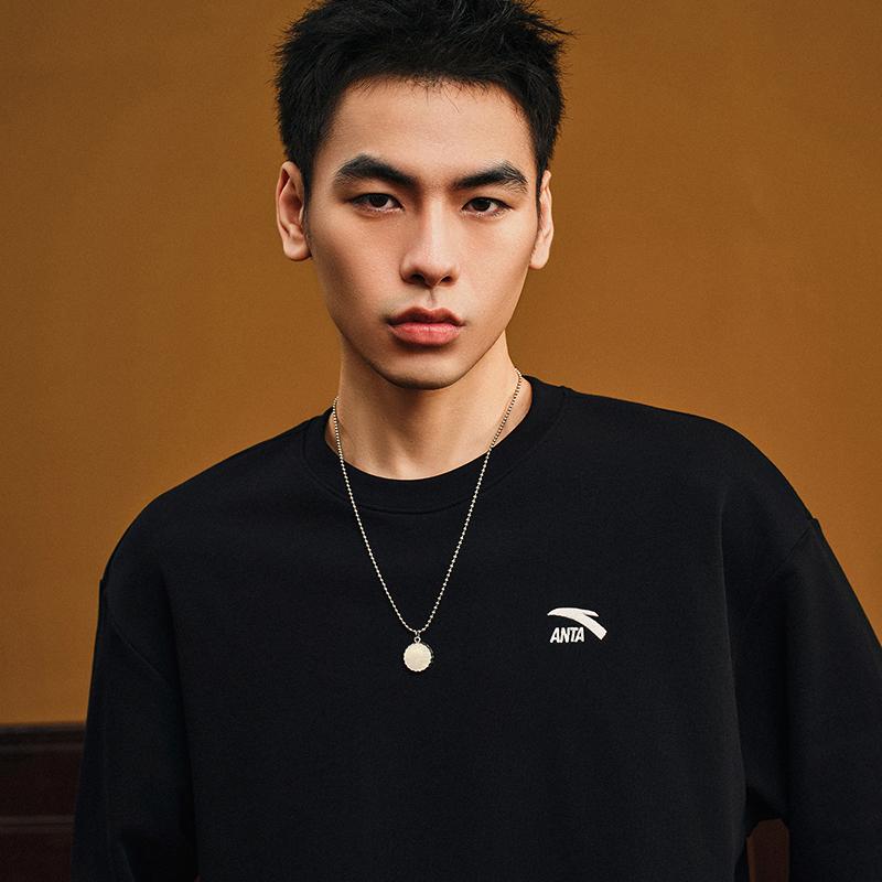 Anta Casual Fashion Trendy Sports Training Couple Knitted Sweatshirt Men sweatshirt Black 952538715-2