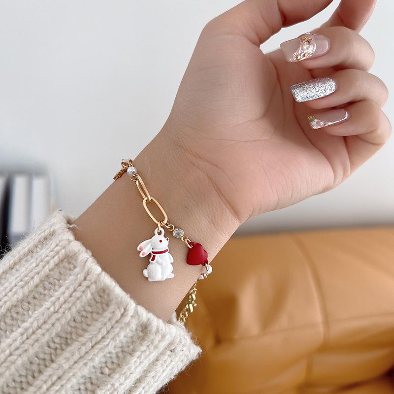 

Браслет в стиле Мори с милым сердцем, жемчугом и кроликом - Креативный и универсальный литературный дизайн