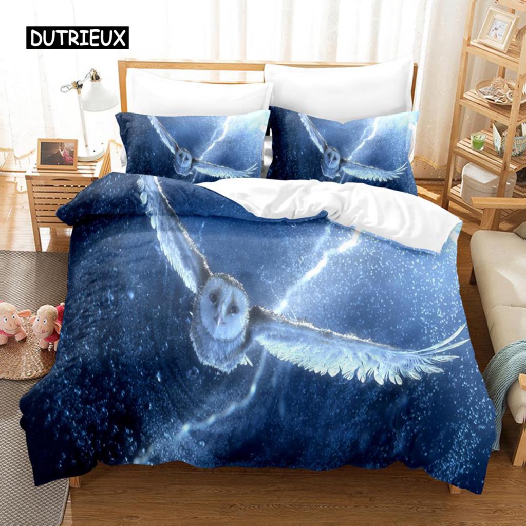 Owl Duvet Cover Set Microfiber Cute White Owl Comforter Cover Bird Animal Quilt Cover for Boys Teens Adults Double Queen Size