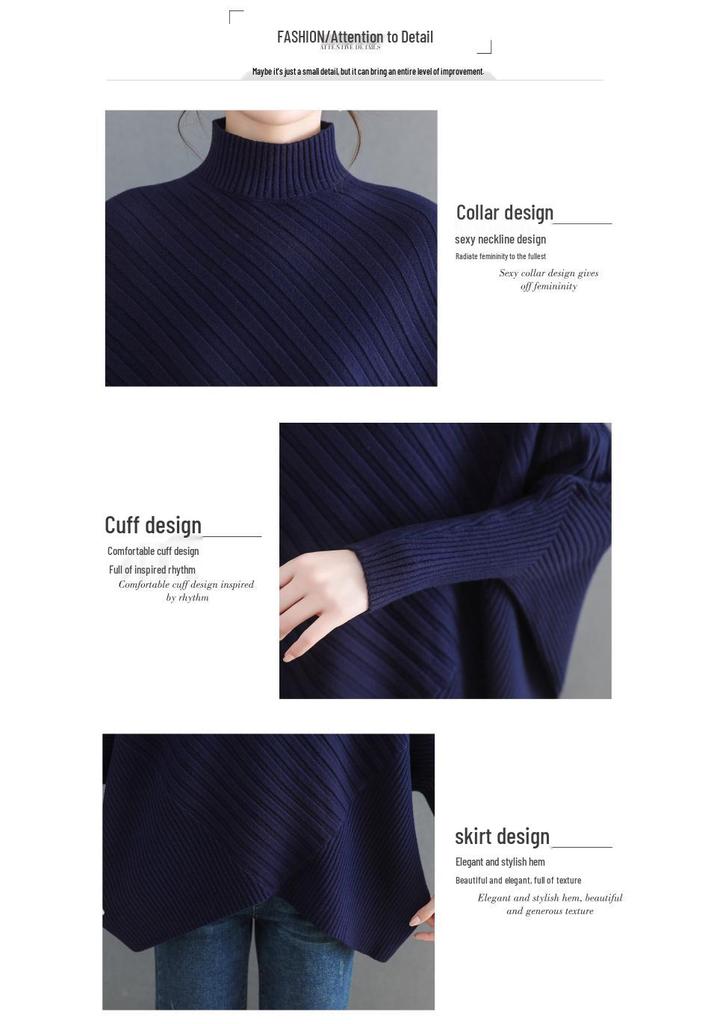Plus Size Women's Batwing Sleeve Ribbed Knit Sweater with Half-High Round Neck