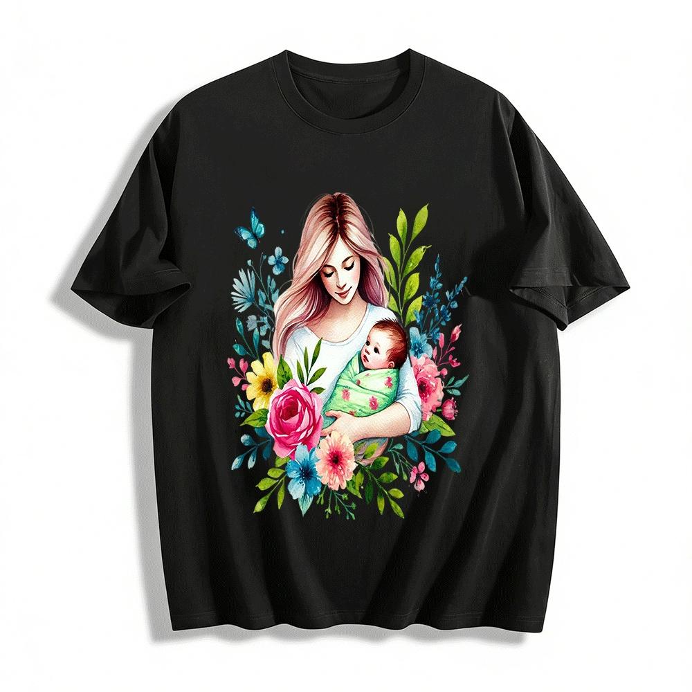 

Mother And Baby Floral Print Parent-child Matching Tops Pure cotton T-shirt XXS