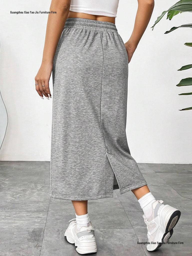 European-American Casual Elastic Waist Slit Skirt