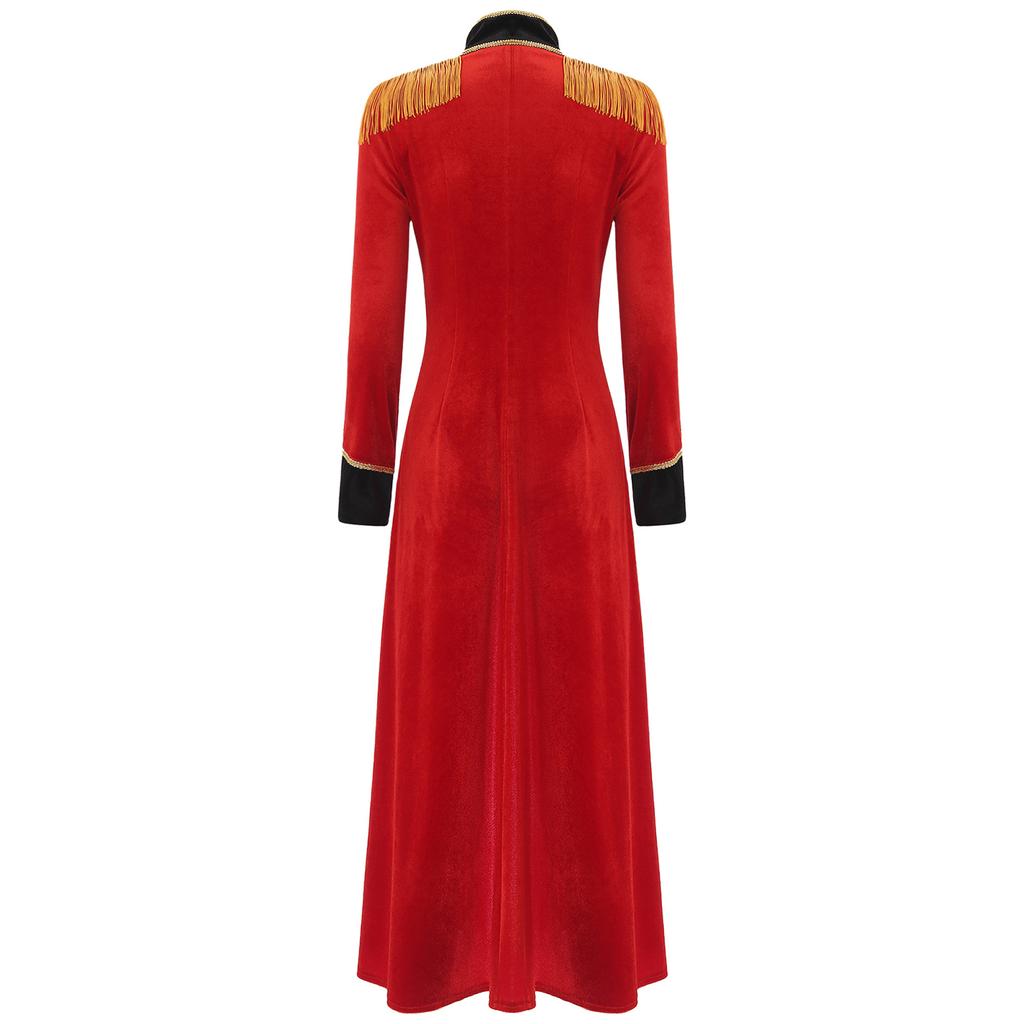 Womens Halloween Circus Velvet Tailcoat Fringe Shoulder Boards Renaissance Gothic Jacket Cosplay Costumes