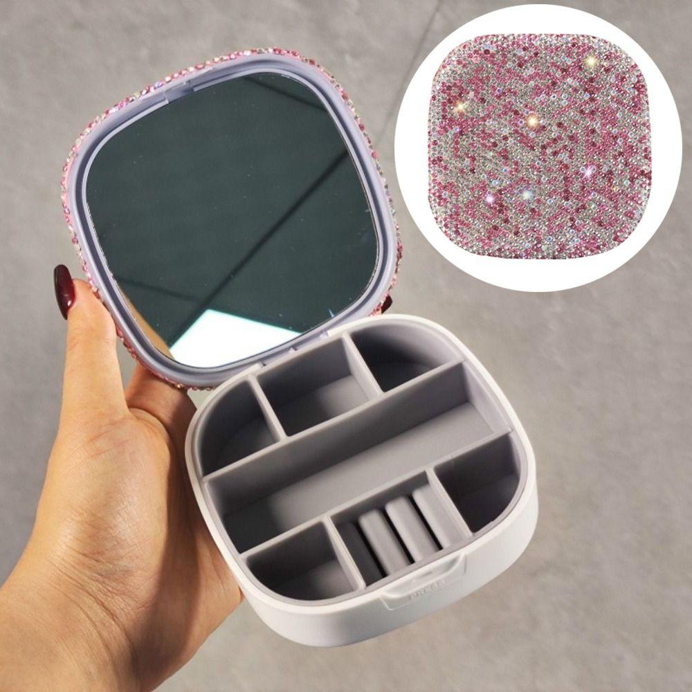 

Luxury Mini Rhinestone Jewelry Box Sparkling Ring Storage Box Portable Jewelry Organizer Earrings серебряный