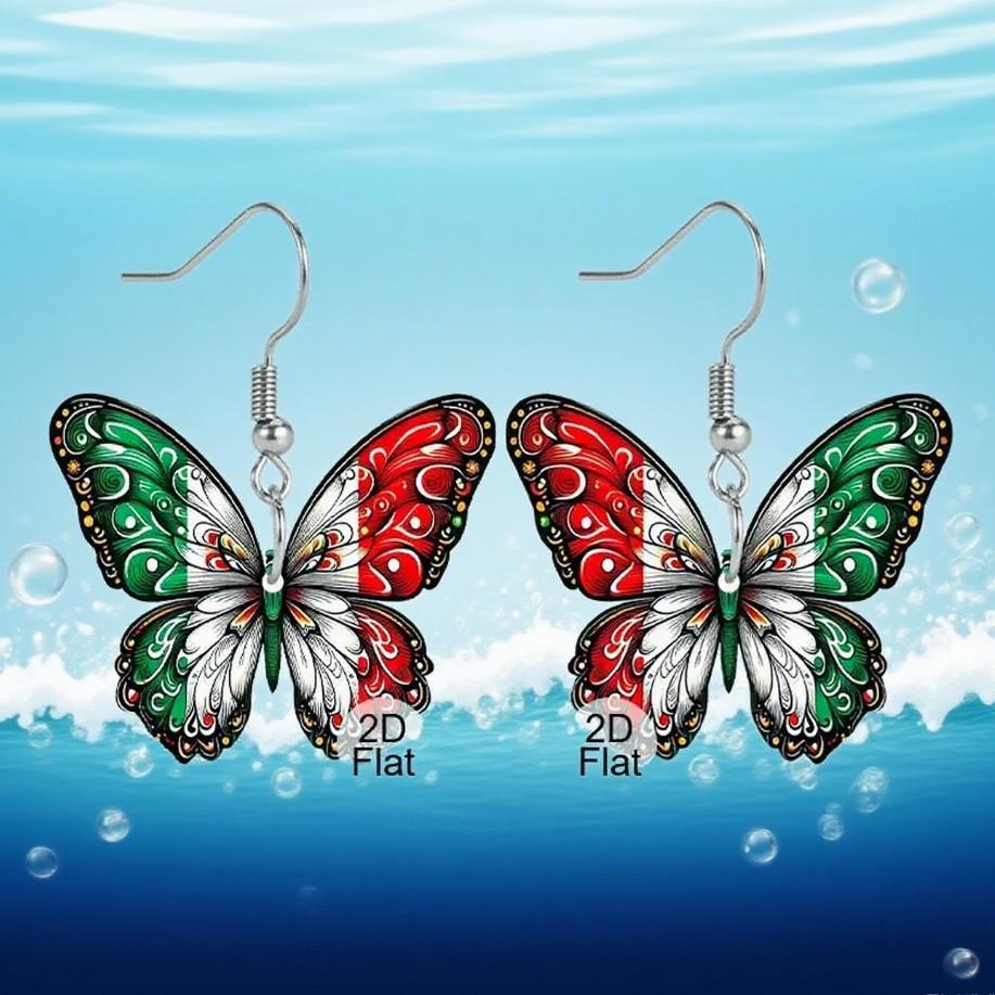 Cross-border new colorful butterfly Mexican flag earrings flat acrylic creative temperament butterfly earrings jewelry