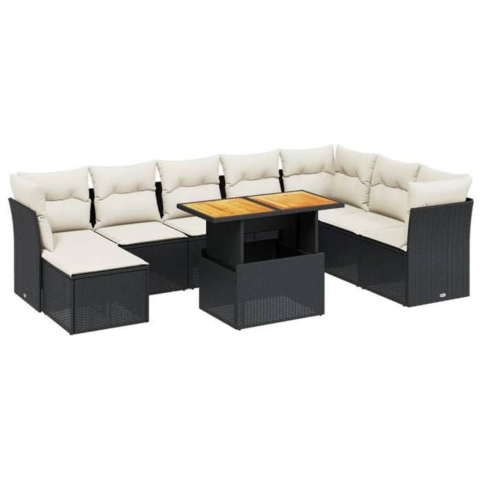 VidaXL Salon de Jardin avec Coussins 9 pcs, Canapés de Terrasse, Ensemble de Meubles de Patio, Mobilier d'Extérieur, Noir 3275513
