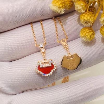 Halskette Langlebigkeitsschloss aus 18 Karat Roségold mit rotem Chalcedon & weißem Perlmutt für Damen