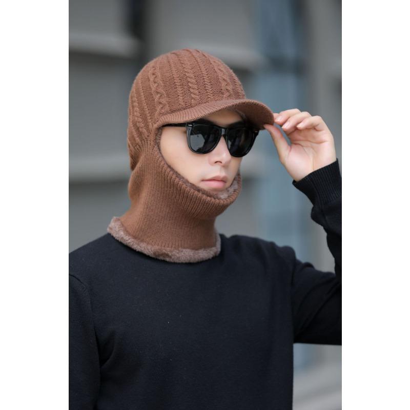 

Мужская вязаная шапка, осенне-зимний комплект шарфа для велоспорта на открытом воздухе, ветрозащитная шерстяная шапка с плюшевой подкладкой для тепла, зимняя шапка для мужчин one size