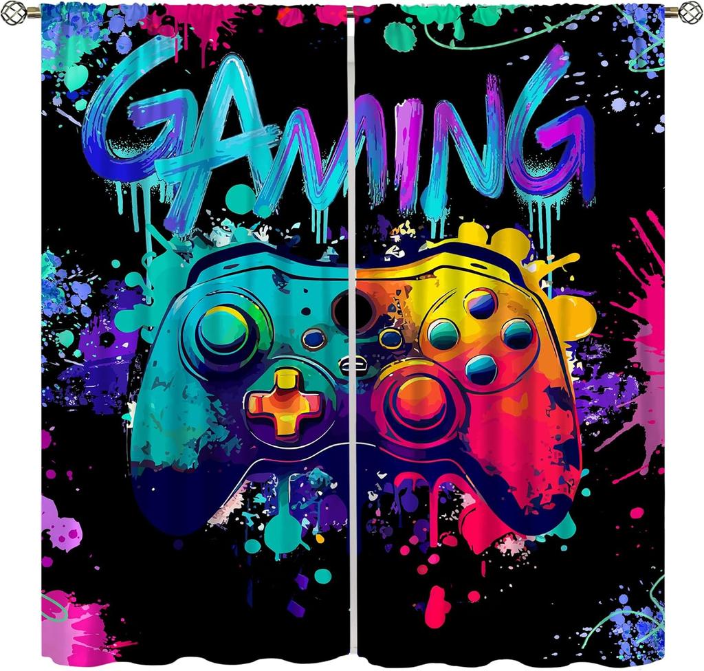 Spiel Vorhänge Cartoon Gamepad Junge Mädchen Teenager Schlafzimmer Neon Dekorativ Küche Wohnzimmer Vorhang Set Bahnen Polyester Perfekt Für Bereich
