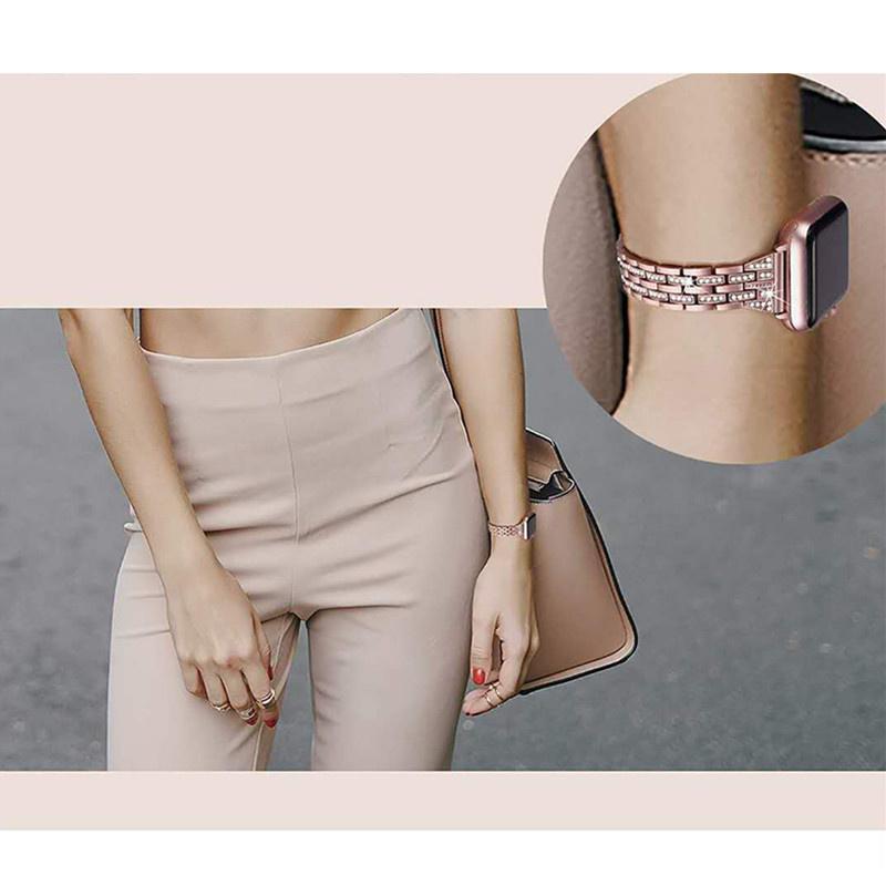 For Apple Watch Series 10 42mm/9 8 7 41mm/6 5 4 SE SE (2022) SE (2023) 40mm/3 2 1 38mm Smart Watch Metal Strap Rhinestone Decor Replacement Wristband