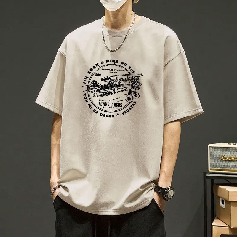 Мужская весенне-летняя замшевая футболка с короткими рукавами, тренд мужской одежды, универсальная японская футболка с круглым вырезом, топ 2XL  хаки