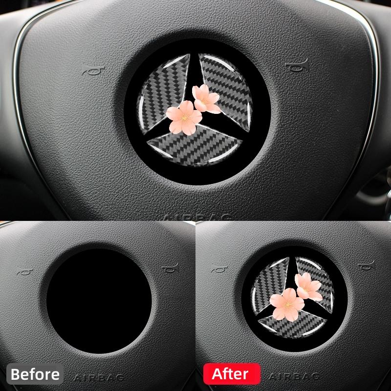 For Mercedes Benz C GLC Class W205 X253 Accessories Carbon Fiber Interior Steering Wheel Logo Decorative Sticker