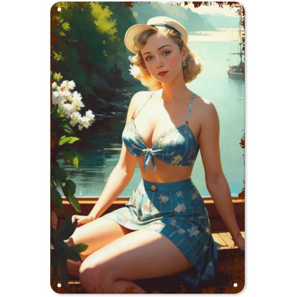 Placas de lata de metal vintage pinup girls sexy mulheres decoração de parede para homem caverna garagem bares café clubes restaurante pôsteres retrô placa