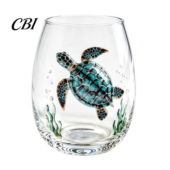 Elegant Celebration Glass Gift Marine Animal Theme Clear Tumbler, Handcrafted Painted Glassware, Handmade Borosilicate Glassware Creative Unique