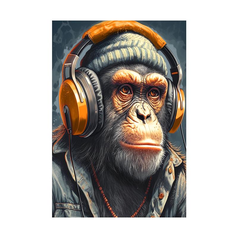 Monkey Cat Dog Headphone Poster Living Bed Room Home Bar Decor Canvas Painting Fashion Dj Music Animal Wall Art Picture Prints