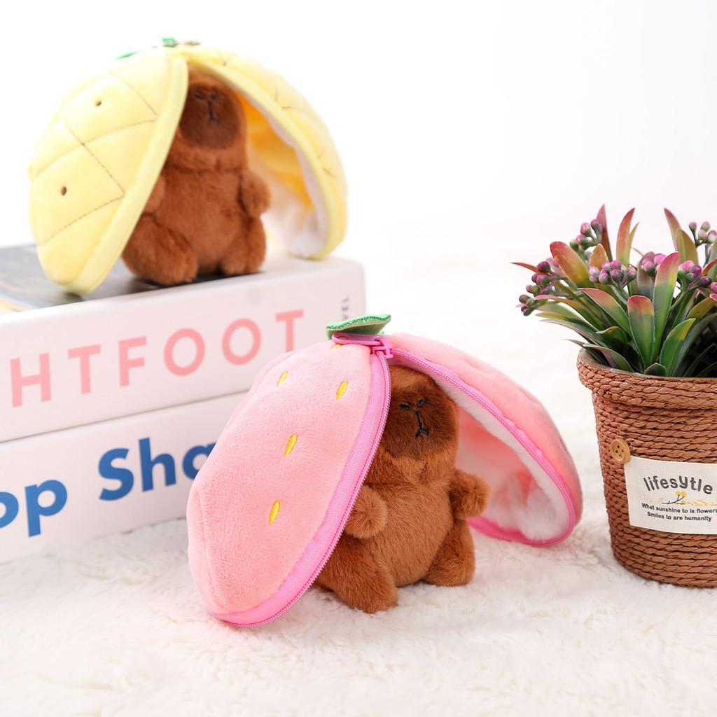 Pineapple Transform Capybara Plush Keychain Pendant Fruit Design Car Decor Bag