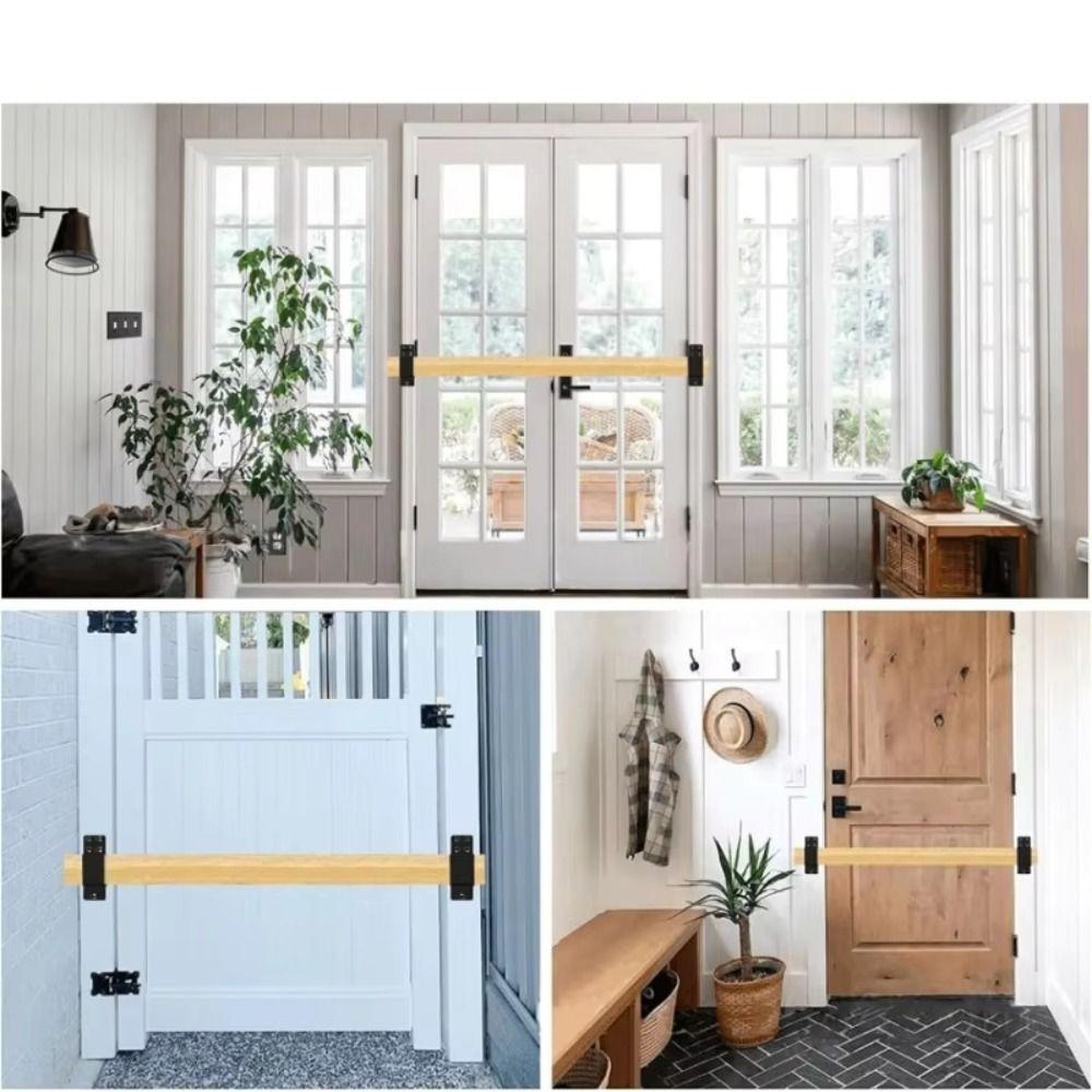 Heavy Duty Door Barricade Brackets Upgraded Carbon Steel Door Bar Holder Brackets U-Shaped Black U-Shaped Bar Holders