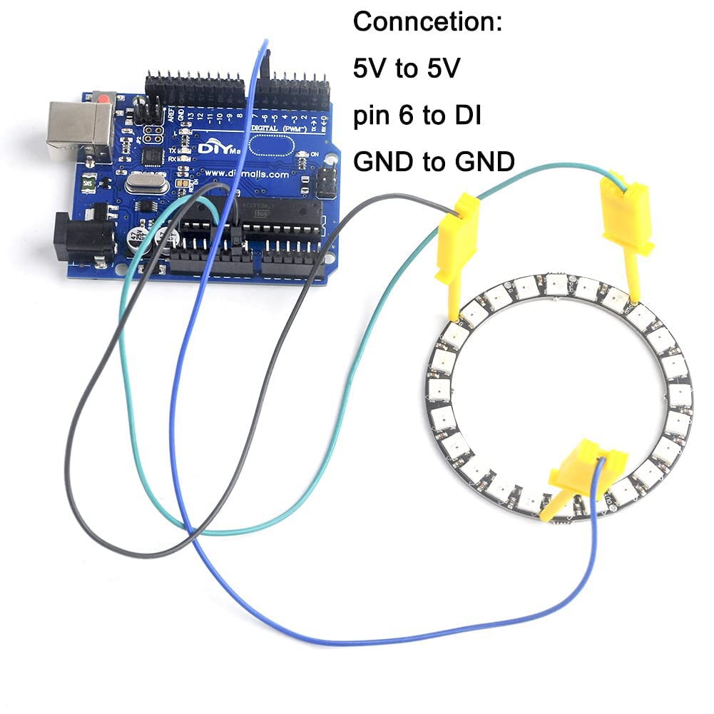 DIYmall 24-bit RGB LED Ring 24 x WS2812B WS2812 5050 Lamp Light with Built-in Driver, Full Color Light Addressable Ring for Arduino Raspberry Pi ESP32
