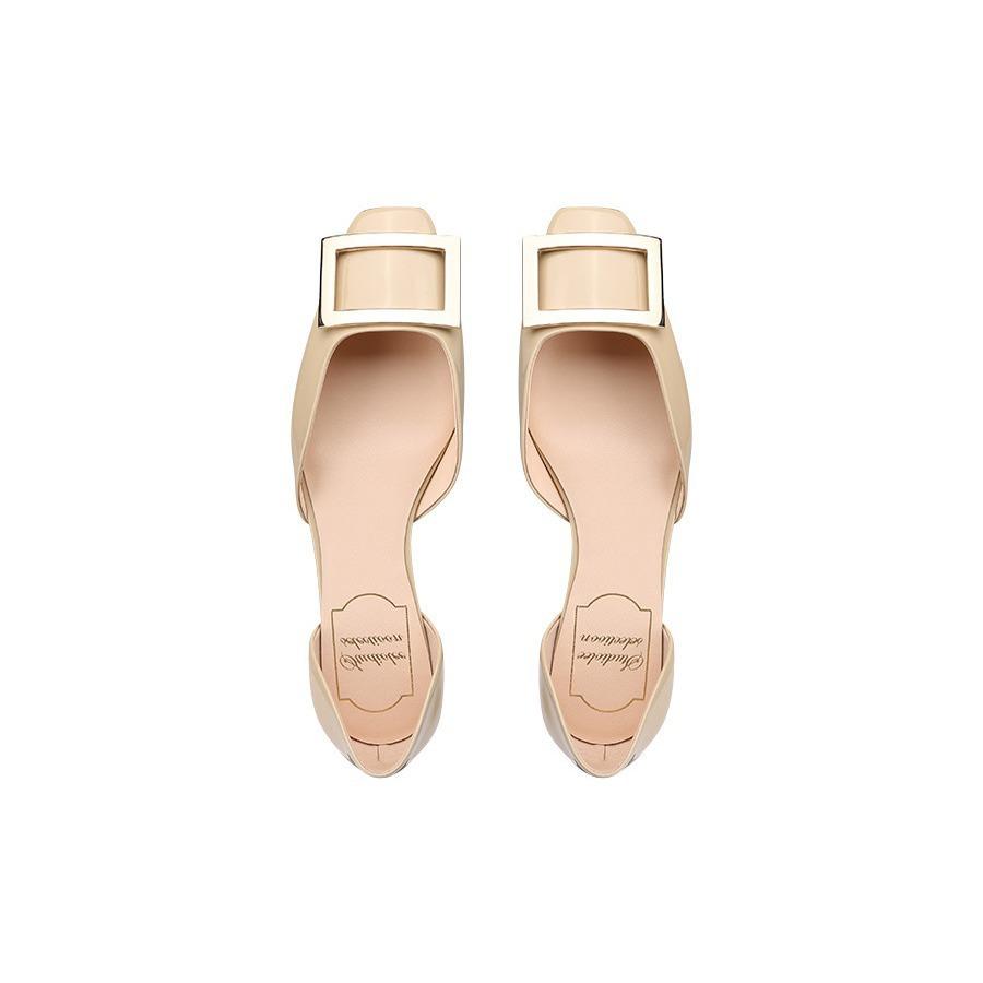 Chaohui - the same shoe commuter RV square buckle patent leather square head shallow mouth hollow flat sole single shoe women's spring metal one pedal