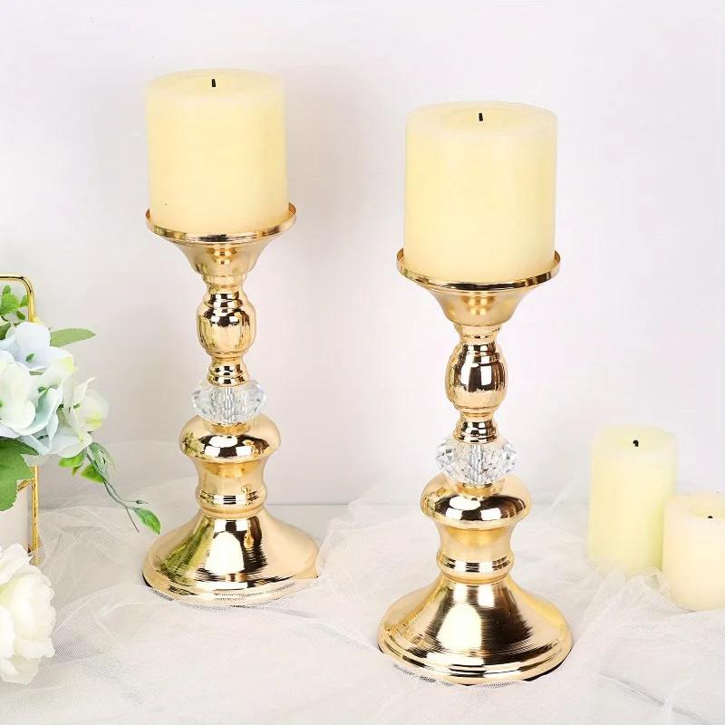 1pc Metal Pillar Candlestick Holders Vintage Pillar Candle Holders Elegant Metal Crystal Pillar Candle Stands