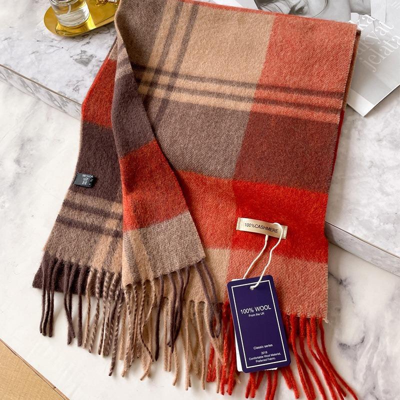 Pure cashmere scarf winter women's versatile corrugated plaid thickened scarf