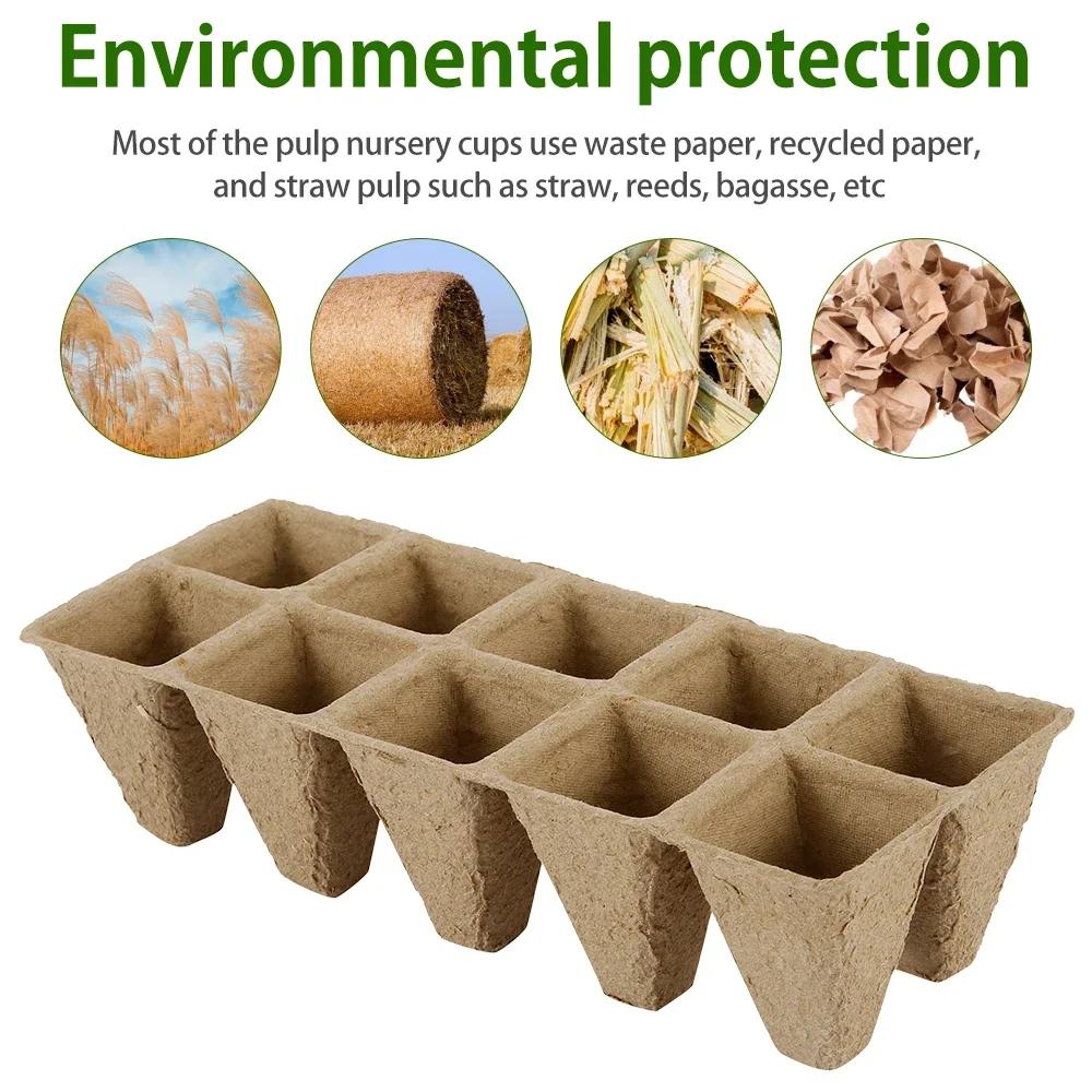 20Pcs Seedling Start Trays with 10 Holes Organic Germination Plant Biodegradable Seedling Peat Pots for Indoor Gardening Tool