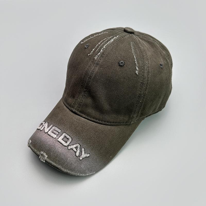 Ripped Street Vintage Baseball Cap Embroidered Letters Couple Casual Shade Vintage Cap 52-60cm серый