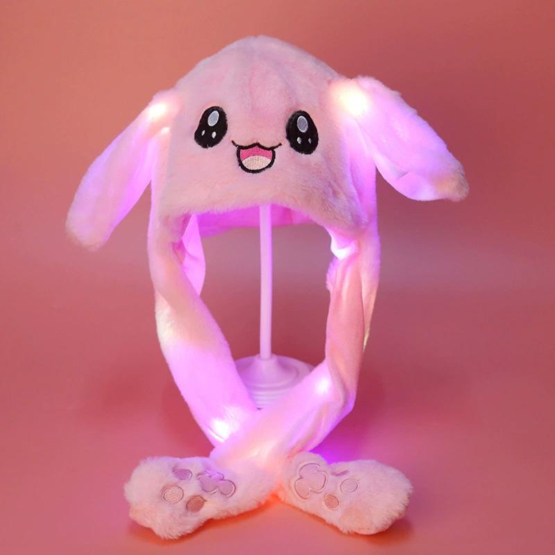 1 pièce Bandeau lumineux amusant Mignon Serre-tête Oreilles Pour Enfants Adultes avec Oreilles Mobiles Chapeau Lapin Peluche Lapin