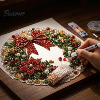 Santa Claus Reindeer Garland Ornaments Christmas Faux Pearl Painting Hanging Ornament Kit, DIY 3D Beads Crafting Kits for Adults Kids Art Craft,