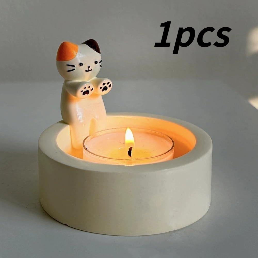 Креативный подсвечник-кошка Милый котенок Держатель для ароматической свечи Прочный термостойкий Мультяшный Декор для гостиной Настольный