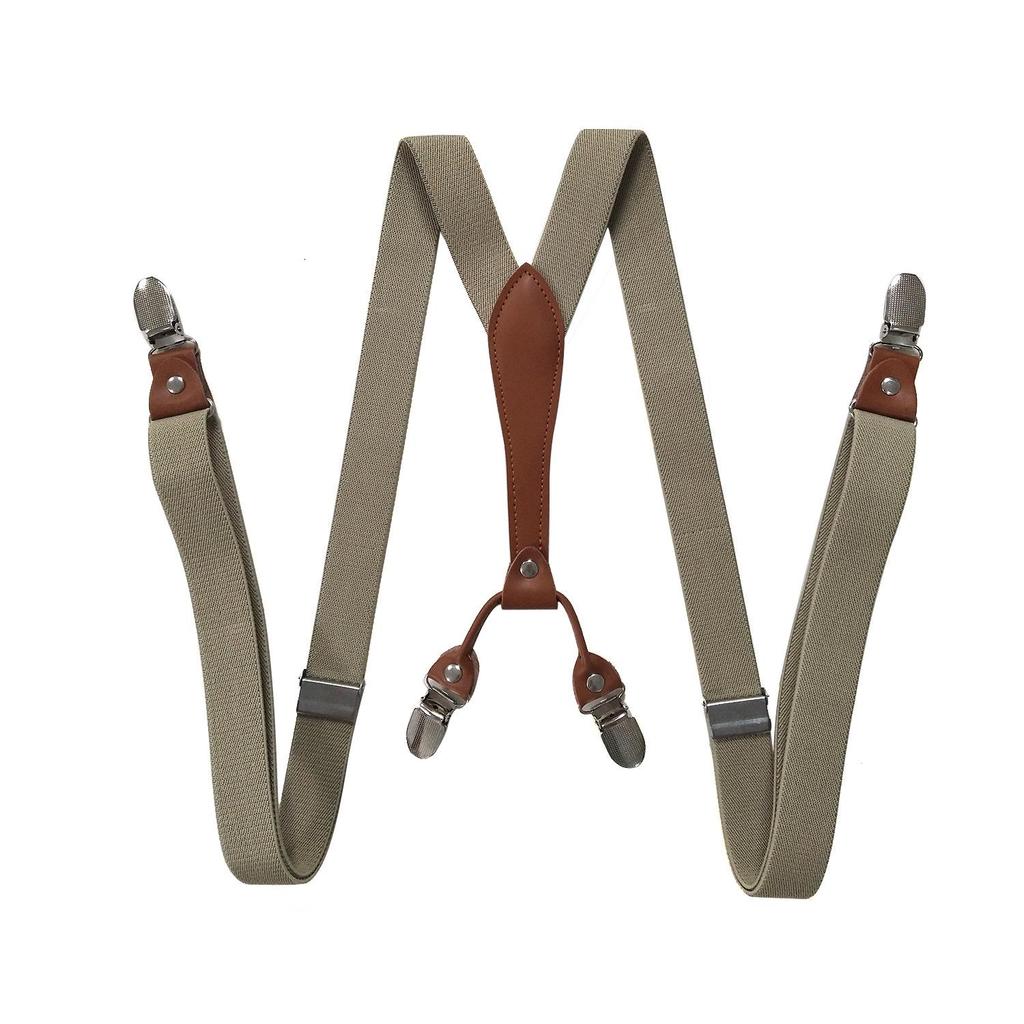 Unisex 2.5cm Elastic Leather Suspenders with 4 Clips