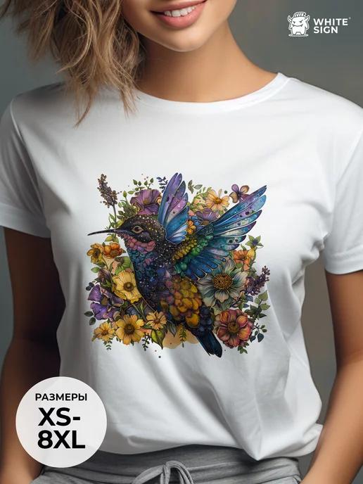 Oversized summer T-shirt: Little Bird and Flowers XL