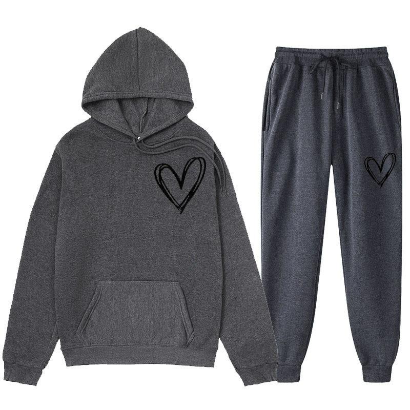 Spring and Autumn Sweater European and American Sweatpants Velvet Men's and Women's Loose Tops and Jackets Couple's Printed Hooded Suit
